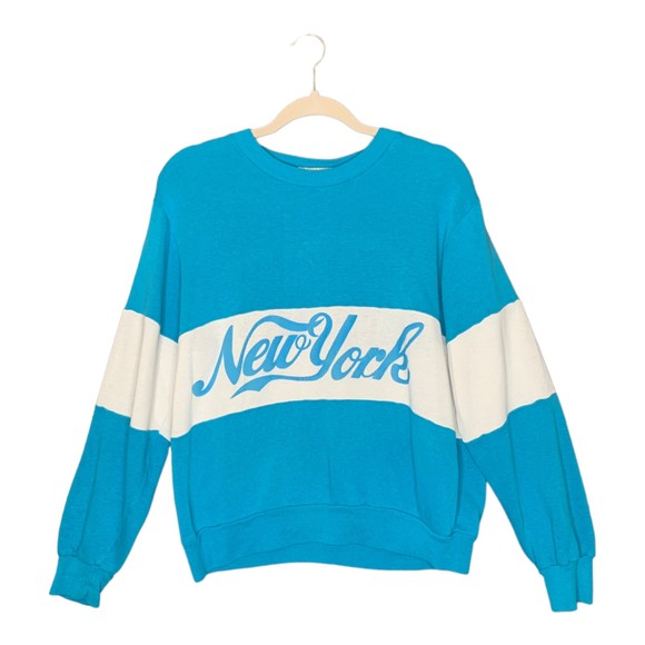 Vintage St John's Bay Blue Spell Out New York Crewneck Sweatshirt Unisex Large - Picture 1 of 12
